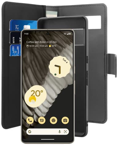 Puro Google Pixel 7A 2in1 lompakkokotelo (musta)