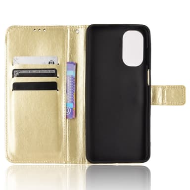SKALO Motorola Moto G62 5G Crazy Horse lompakko PU nahka - Kulta