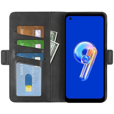 SKALO Asus Zenfone 9 5G Premium Wallet Lompakkokotelo - Musta