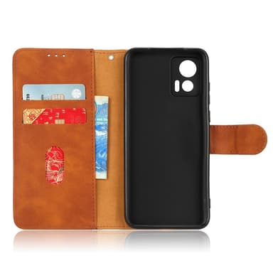 SKALO Motorola Edge 30 Neo 5G Matt PU Nahka lompakkokotelo - Ruskea