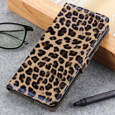 SKALO Motorola Edge 30 Ultra 5G Leopardikuvioinen lompakkokotelo PU-nahasta.