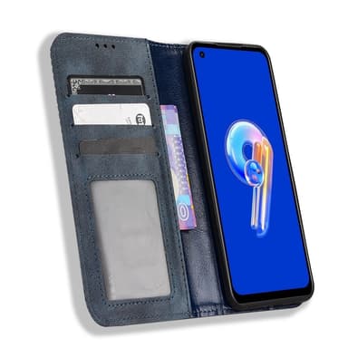 SKALO Asus Zenfone 9 5G Kohokuvioitu Premium lompakkokotelo - Sininen