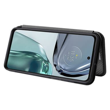 SKALO Motorola Moto G62 5G Carbon Fiber Lompakkokotelo - Musta