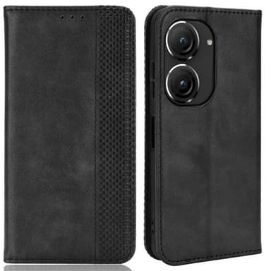 SKALO Asus Zenfone 9 5G Kohokuvioitu Premium lompakkokotelo - Musta