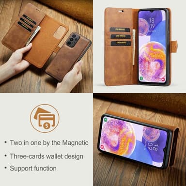 DG MING Samsung A23 5G 2-in-1 magneetti lompakkokotelo - Ruskea