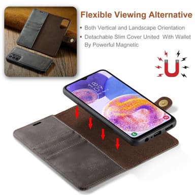 DG MING Samsung A23 5G 2-in-1 magneetti lompakkokotelo - Harmaa