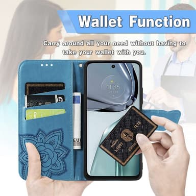 SKALO Motorola Moto G62 5G Mandala Butterfly lompakkokotelo - Sininen