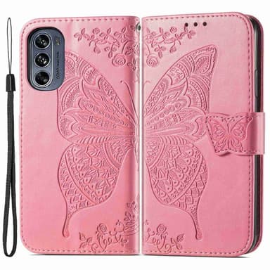SKALO Motorola Moto G62 5G Mandala Butterfly lompakkokotelo - Pinkki