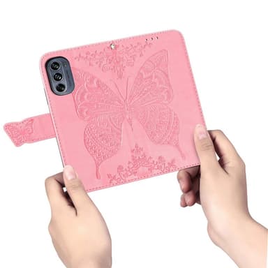 SKALO Motorola Moto G62 5G Mandala Butterfly lompakkokotelo - Pinkki