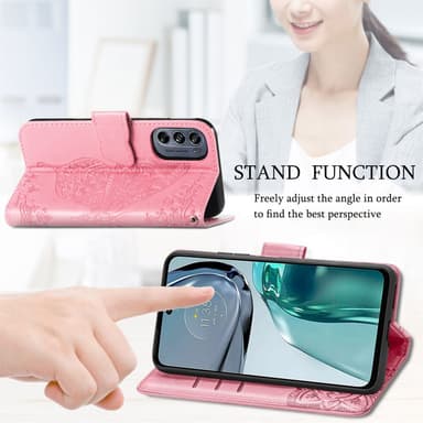 SKALO Motorola Moto G62 5G Mandala Butterfly lompakkokotelo - Pinkki