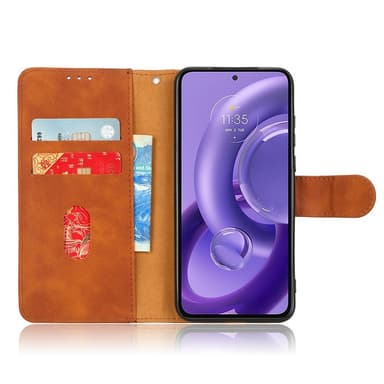 SKALO Motorola Edge 30 Neo 5G Matt PU Nahka lompakkokotelo - Ruskea