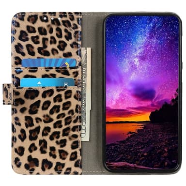 SKALO Motorola Edge 30 Ultra 5G Leopardikuvioinen lompakkokotelo PU-nahasta.