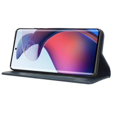 SKALO Motorola Edge 30 Fusion 5G Kohokuvioitu Premium lompakkokotelo - Sininen