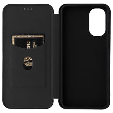 SKALO Motorola Moto G62 5G Carbon Fiber Lompakkokotelo - Musta