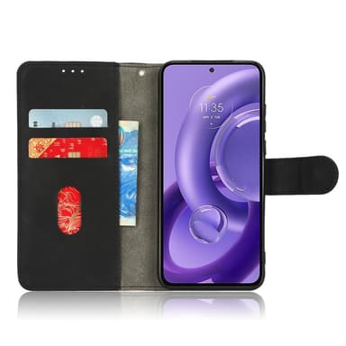 SKALO Motorola Edge 30 Neo 5G Matt PU Nahka lompakkokotelo - Musta