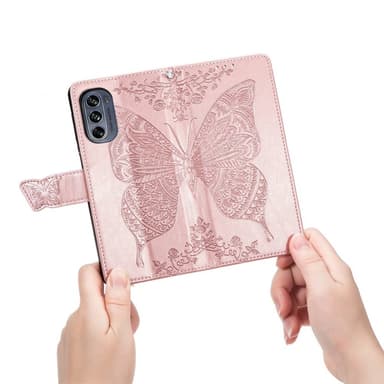 SKALO Motorola Moto G62 5G Mandala Butterfly lompakkokotelo - Ruusukulta
