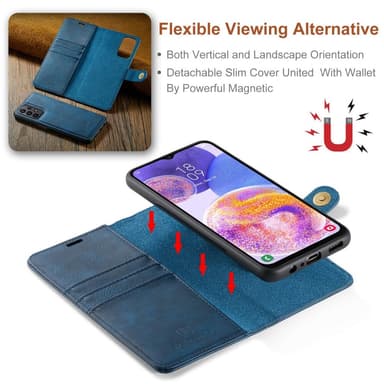 DG MING Samsung A23 5G 2-in-1 magneetti lompakkokotelo - Sininen