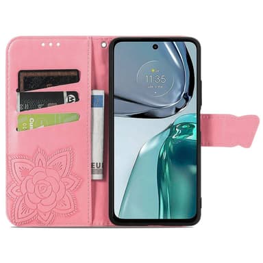 SKALO Motorola Moto G62 5G Mandala Butterfly lompakkokotelo - Pinkki