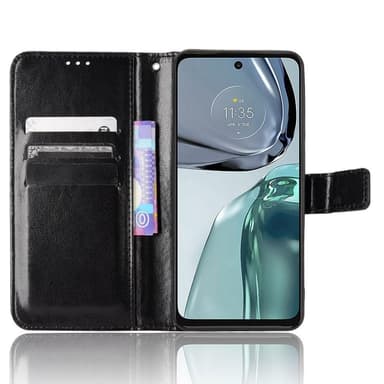 SKALO Motorola Moto G62 5G Crazy Horse lompakko PU nahka - Musta