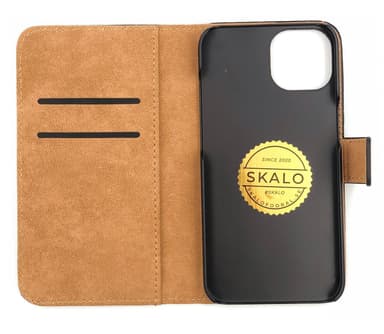 SKALO iPhone 14 Plus Lompakkokotelo Aitoa nahkaa - Musta