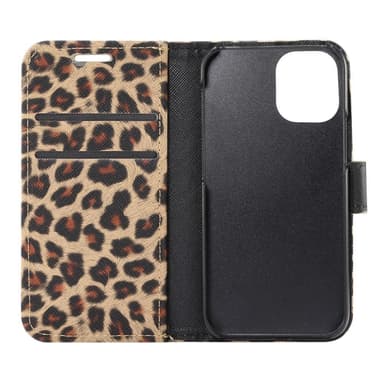 SKALO iPhone 13 Mini Leopardikuvioinen lompakkokotelo PU-nahasta.