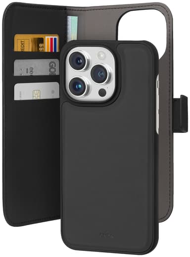 Puro 2in1 iPhone 15 Pro lompakkokotelo (musta)