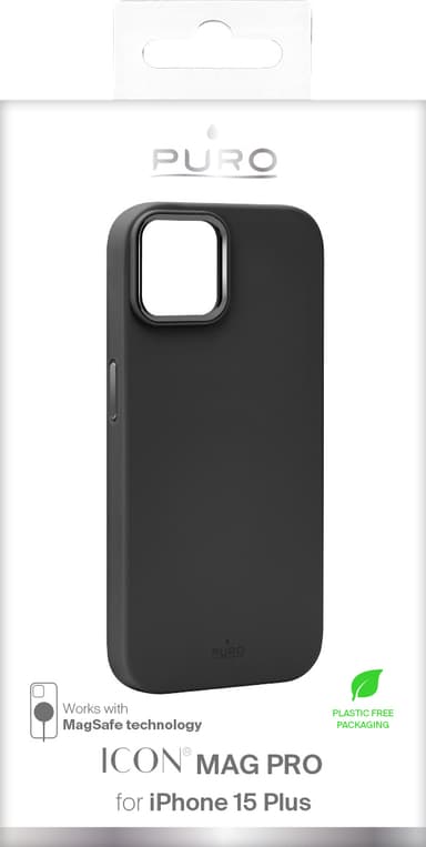 Puro Icon Mag Pro iPhone 15 Plus suojakuori (musta)