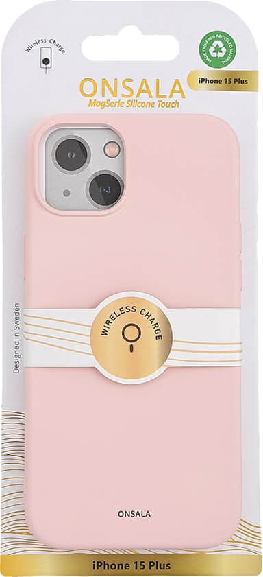 Onsala iPhone 15 Plus Silicone suojakuori (vaaleanpunainen)