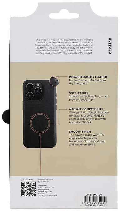 Buffalo iPhone 15 Pro Leather MagSeries suojakuori (musta)