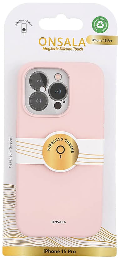 Onsala iPhone 15 Pro Silicone suojakuori (vaaleanpunainen)