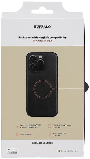 Buffalo iPhone 15 Pro Leather MagSeries suojakuori (musta)
