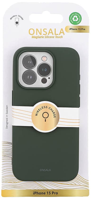 Onsala iPhone 15 Pro Silicone suojakuori (vihreä)