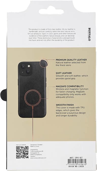 Buffalo iPhone 15 Leather MagSeries suojakuori (musta)
