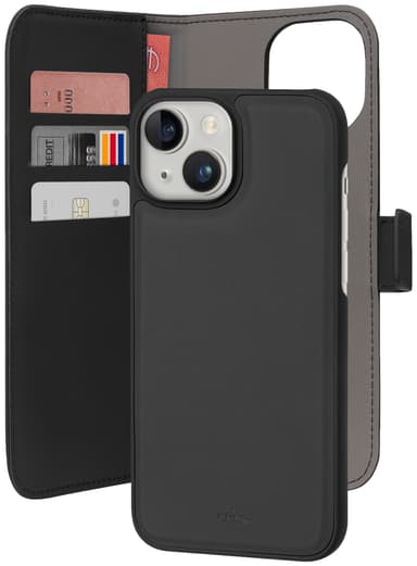 Puro 2in1 iPhone 15 lompakkokotelo (musta)