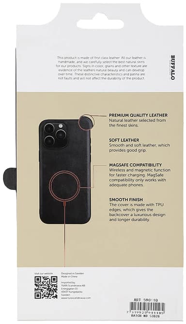 Buffalo iPhone 15 Pro Max Leather MagSeries suojakuori (musta)