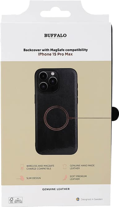 Buffalo iPhone 15 Pro Max Leather MagSeries suojakuori (musta)