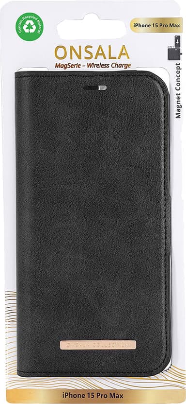Onsala iPhone 15 Pro Max Magnetic Eco lompakkokotelo (musta)