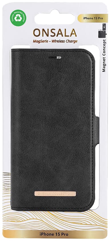 Onsala iPhone 15 Pro Magnetic Eco lompakkokotelo (musta)