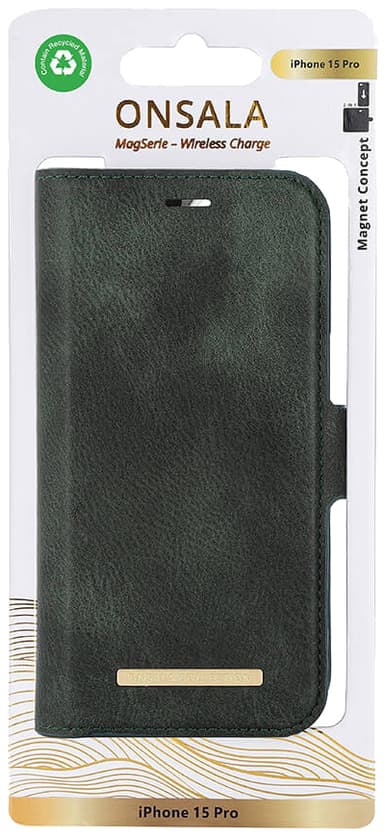Onsala iPhone 15 Pro Magnetic Eco lompakkokotelo (vihreä)