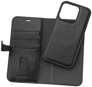 Buffalo iPhone 15 Pro 2in1 Leather MagSeries lompakkokotelo (musta)