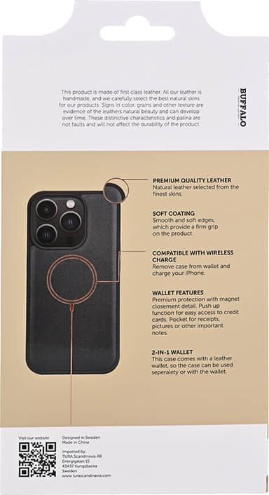 Buffalo iPhone 15 Pro 2in1 Leather MagSeries lompakkokotelo (musta)