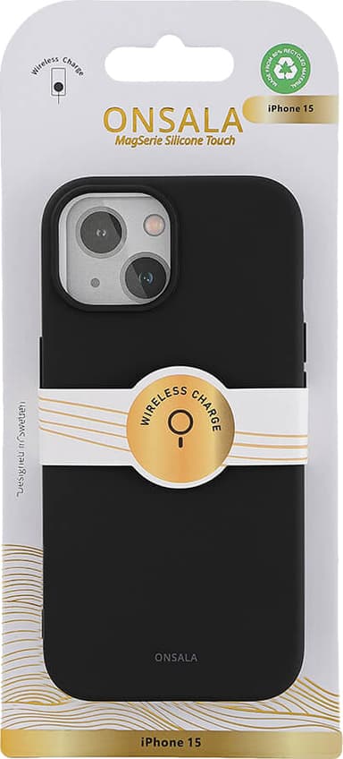 Onsala iPhone 15 Silicone suojakuori (musta)