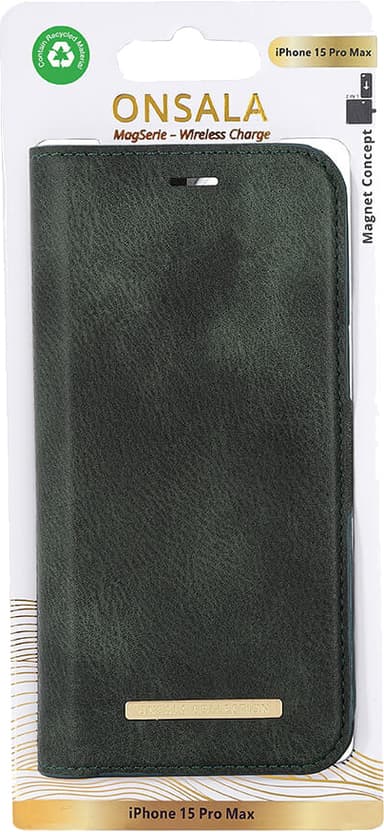 Onsala iPhone 15 Pro Max Magnetic Eco lompakkokotelo (vihreä)