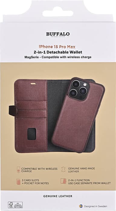 Buffalo iPhone 15 Pro Max 2in1 Leather MagSeries lompakkokotelo (rus.)