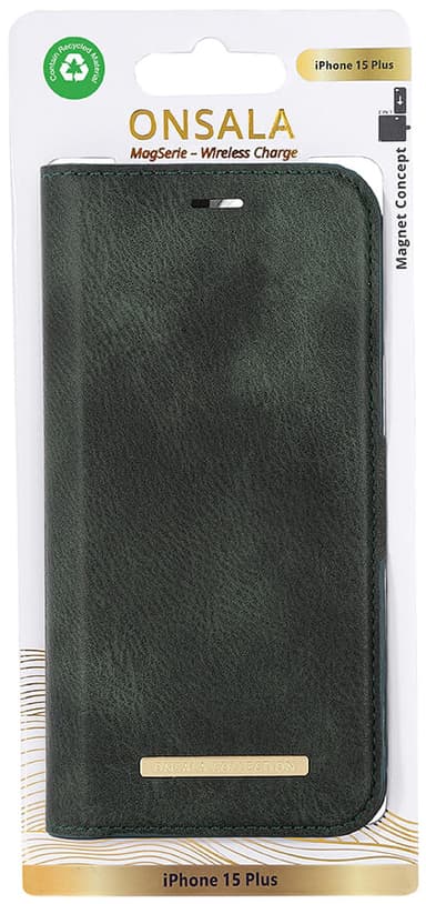 Onsala iPhone 15 Plus Magnetic Eco lompakkokotelo (vihreä)