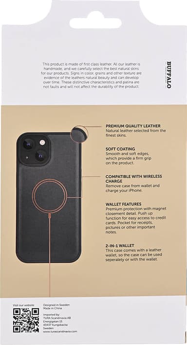 Buffalo iPhone 15 2in1 Leather MagSeries lompakkokotelo (musta)