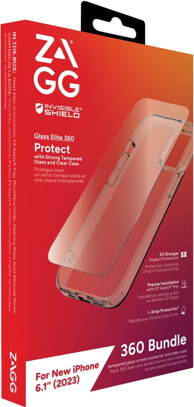 Zagg iPhone 15 Glass Elite 360 kotelopakkaus (läpinäkyvä)