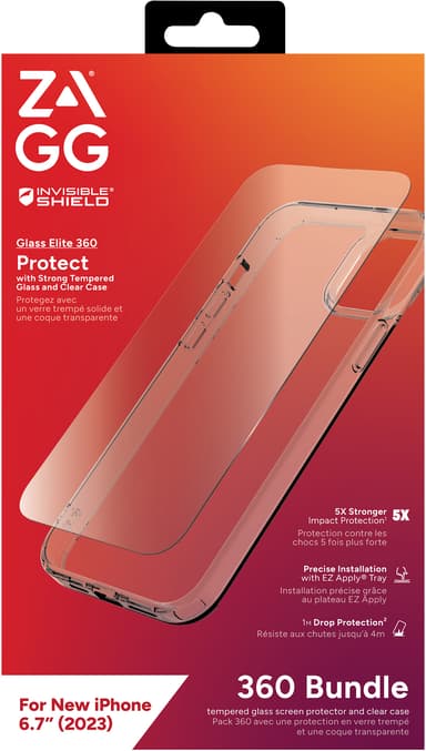 Zagg iPhone 15 Plus Glass Elite 360 kotelopakkaus (läpinäkyvä)
