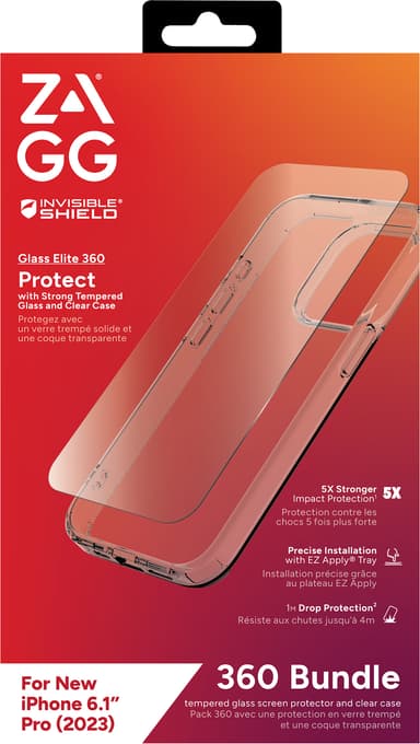 Zagg iPhone 15 Pro Glass Elite 360 kotelopakkaus (läpinäkyvä)