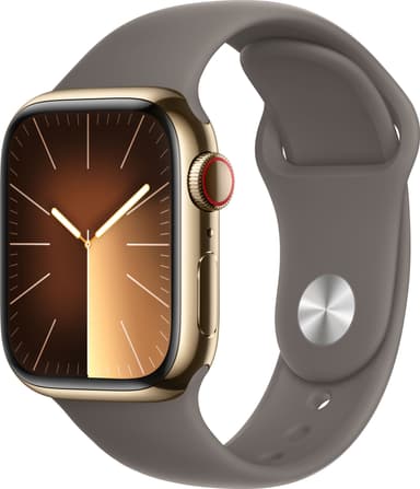 Apple Watch S9 41 mm GPS+CEL (kulta ruostumaton/harmaa Sport Band) M/L